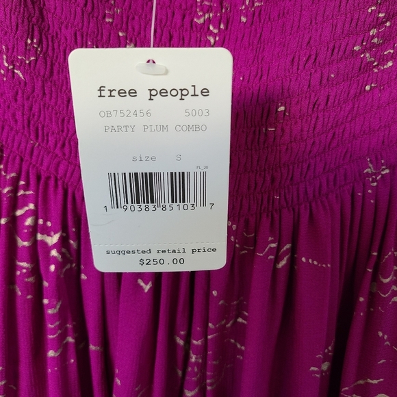 Free People Purple Foiled Smocked Midi Dress - Picture 5 of 5